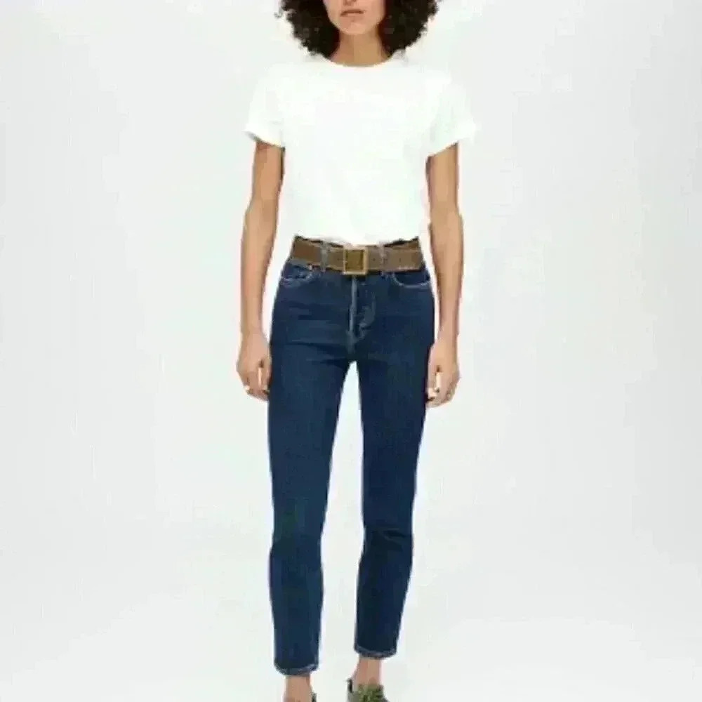 New ReDone 90s High Rise Button Fly Ankle Crop Denim Jeans Dark Wash Size 29